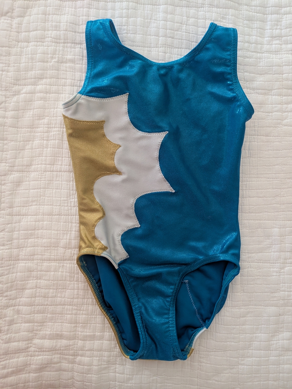 Girls' Teal, Gold & White Performance One-Piece Bodysuit